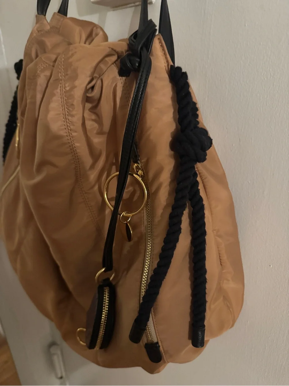 See By Chloe Nylon Drawstring Shoulder Bag with Black Rope details